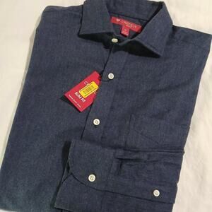 NWT Cremiuex Men's Medium Slim-Fit Blue Long-Sleeved Flannel Button-Up Shirt